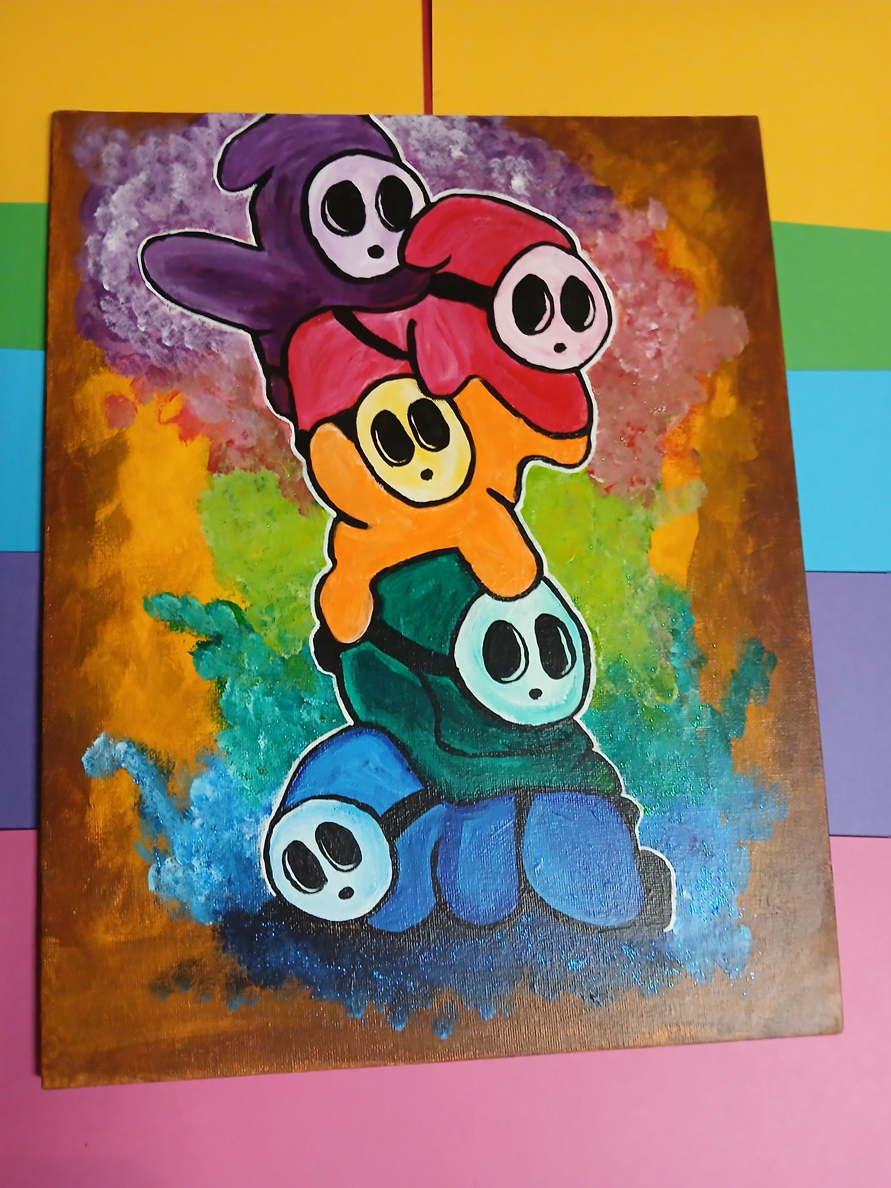 Rainbow hand-painted shyguy tower